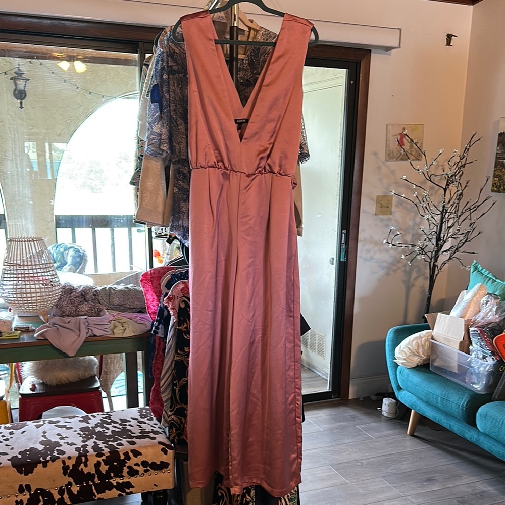 Express Pink Wrap Tie Front Jumpsuit